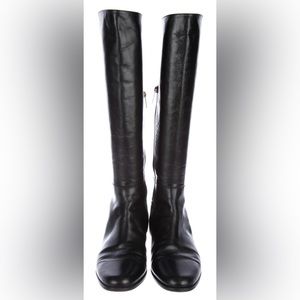 Jimmy Choo, black leather flat boots, thin/ narrow calf, Size 40 / 9.5US